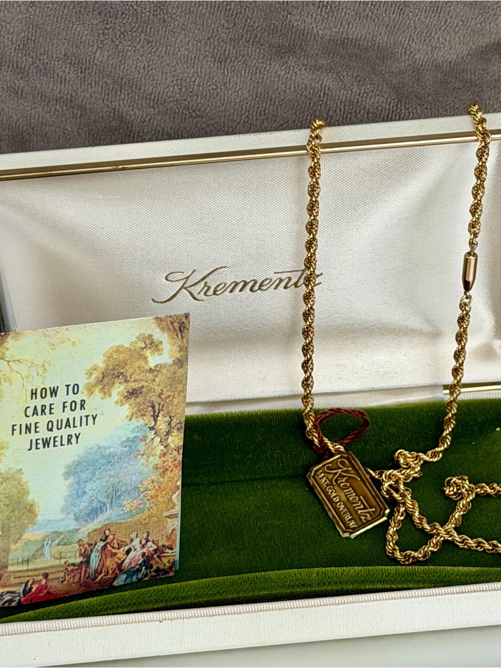 Vintage Krementz 14K Gold Overlay Rope Chain Necklace Box Papers 26"